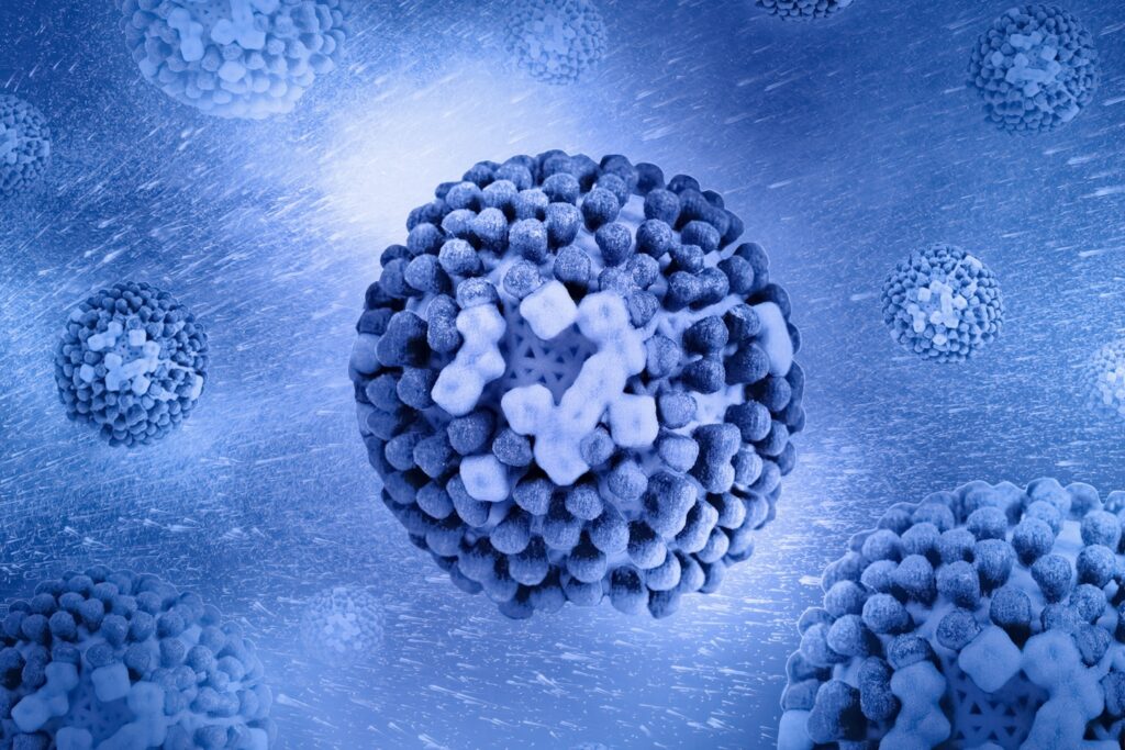 Influenza Virus Creative layout featuring colorized 3D renditions of influenza virus originally modeled /derived from electron microscopy. Credit: NIAID https://www.flickr.com/photos/niaid/53470733044/